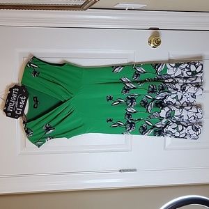 Jones New York Dress Petite 6 Green White Navy Cap Sleeve